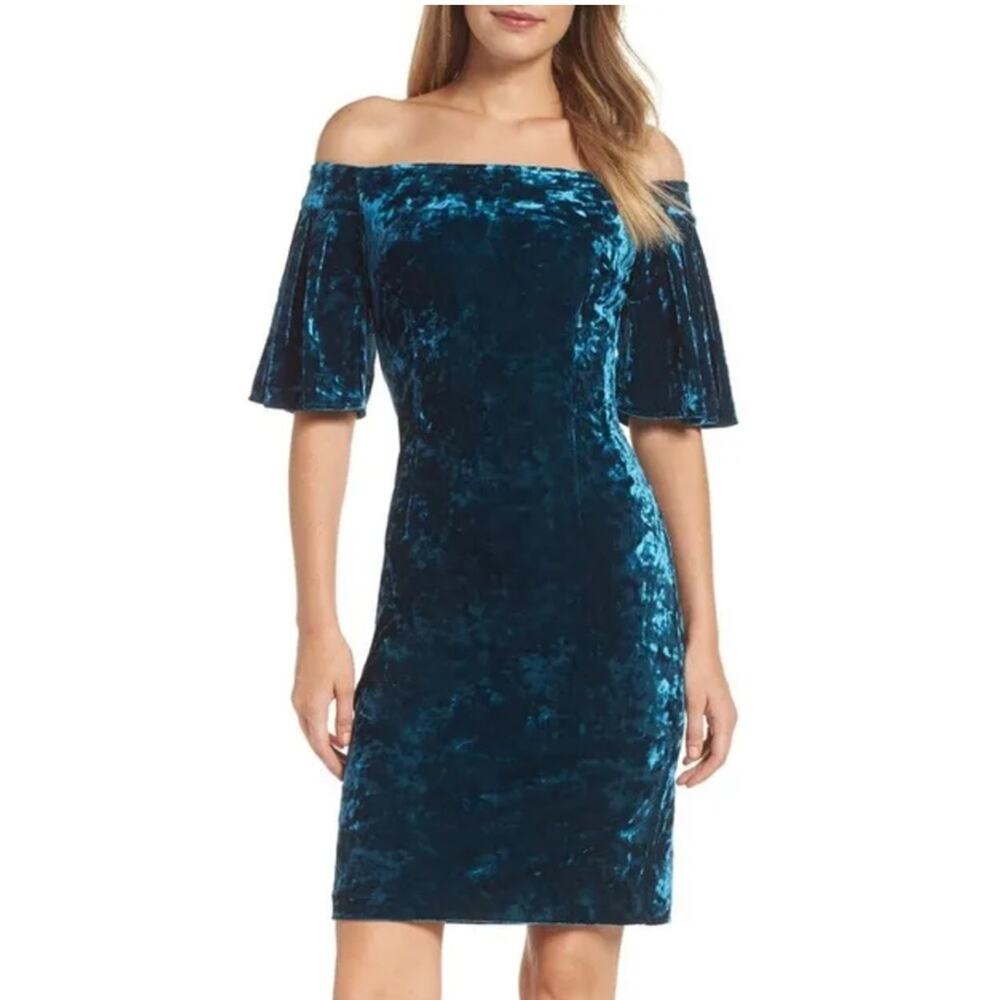 Eliza J Velvet Off the Shoulder Dress Teal Green Womens Plus Size 18W